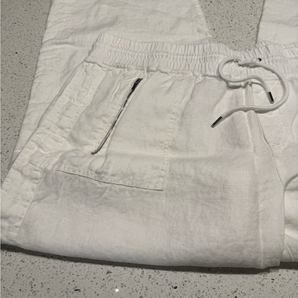 Athleta White Linen Wide Leg Drawstring Pants | Cabo Style Size 18 | Resortwear - Picture 5 of 8